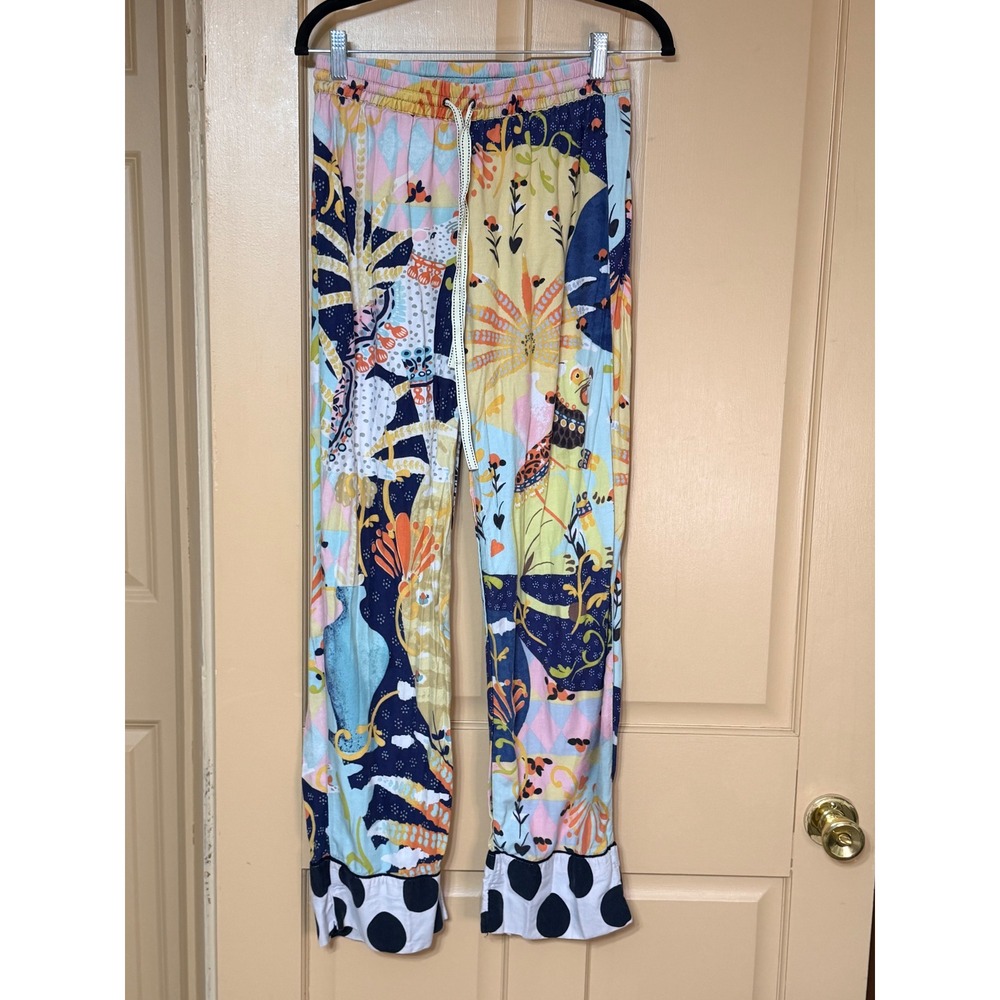 Anthropologie Alexandra Farmer Pajama Pants Small Multi Color Ruffle Hem Lounge